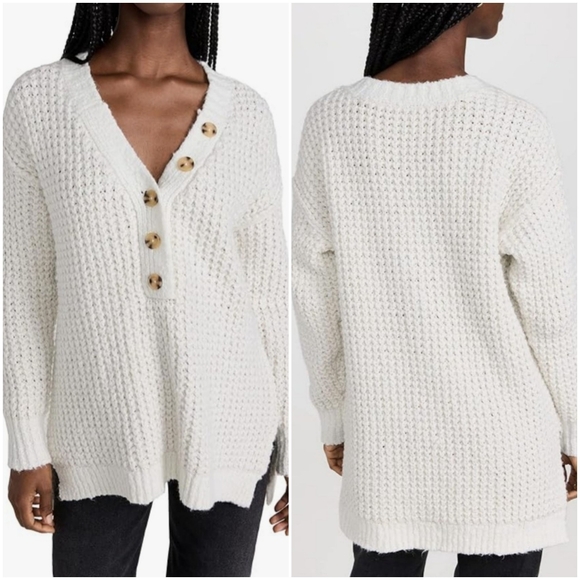 Free People Whistle Henley Sweater Cream V Neck Oversize XS - Picture 2 of 12